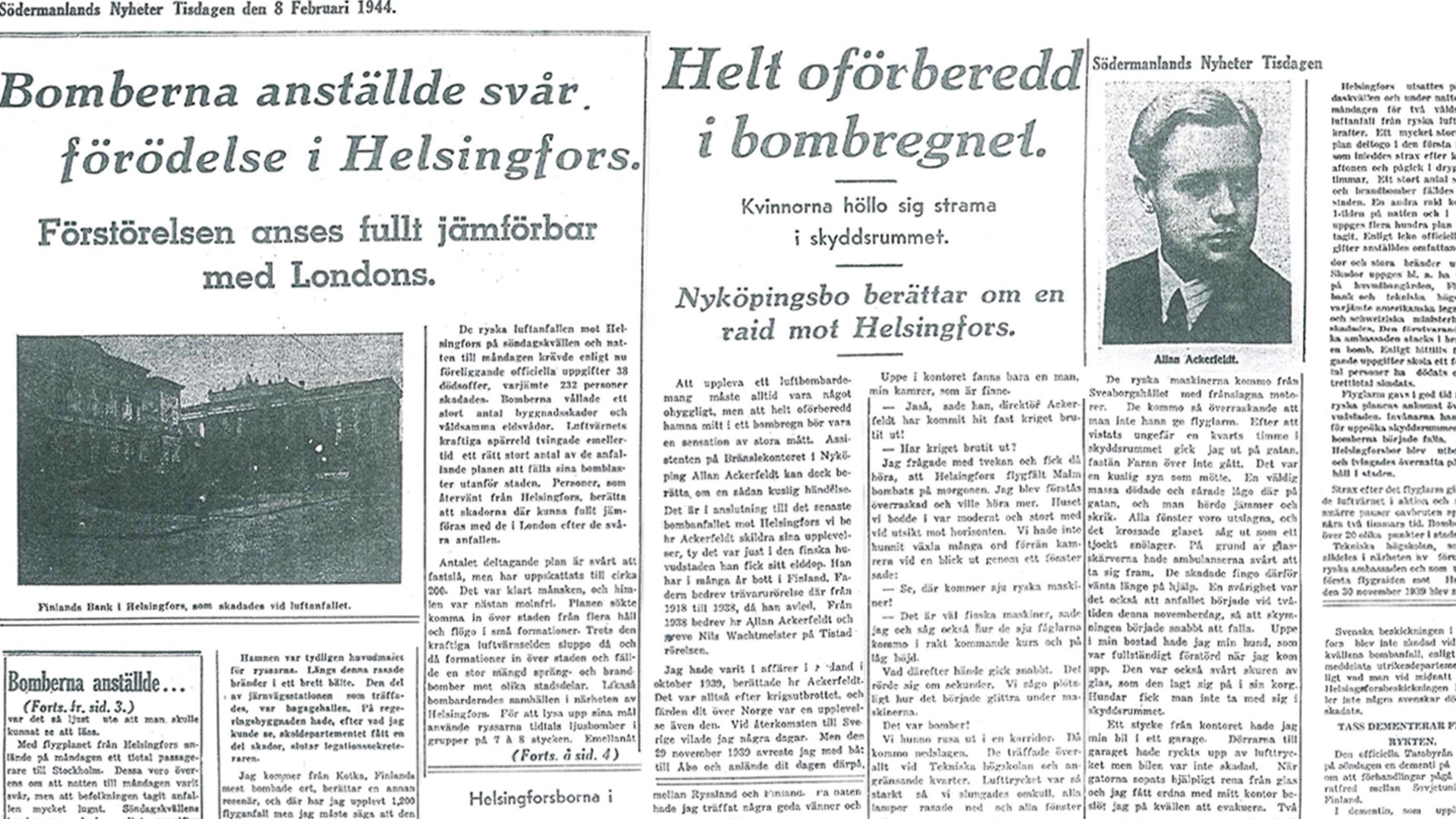 Tidningsurklipp som handlar om en bombräd i Helsingfors