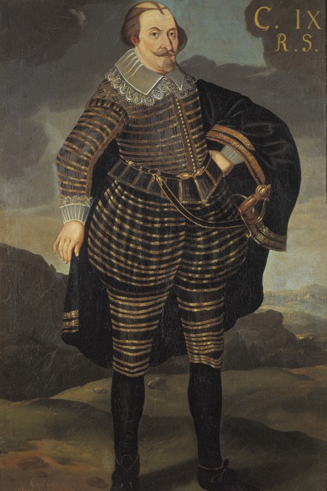 Målning, helkroppsporträtt av Hertig Karl i pråliga kläder